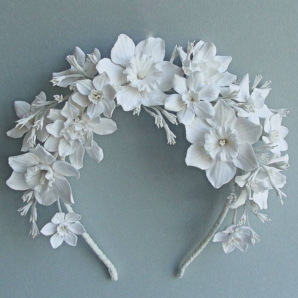 Handmade white wedding flower crown headband
